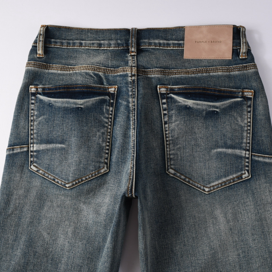 Purple Red Distressed Patch Jeans